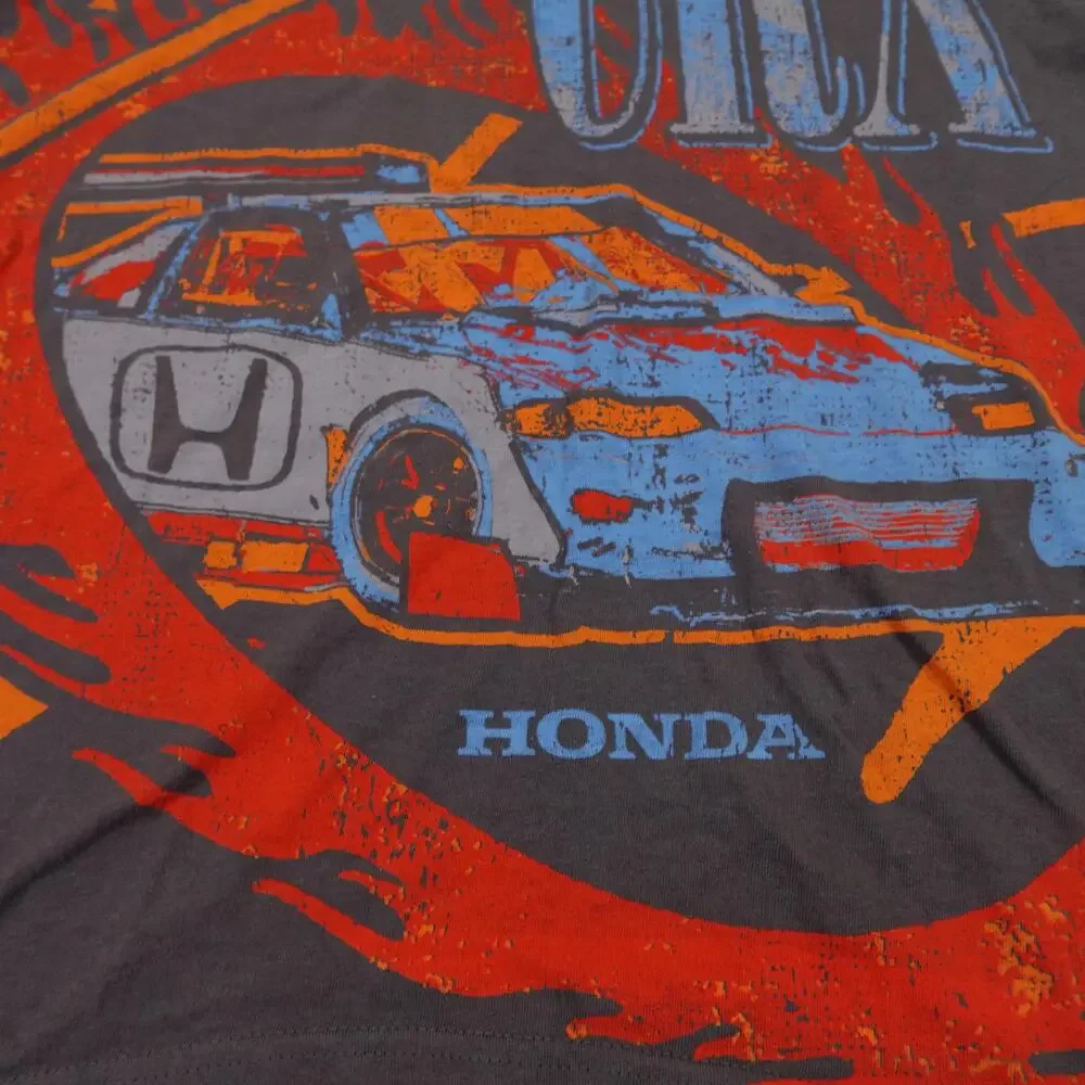 Honda CRX Shirt Mens Small Gray All Over Flames Racing Graphic Tee Double Sided